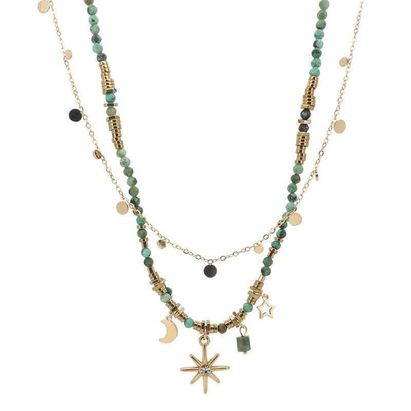 Wholesale French retro star and moon necklace colorful beaded clavicle chain